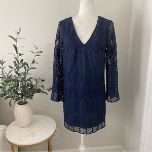 Lavender Brown navy blue lace long sleeve dress small